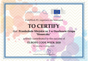 oficjalny certyfikat udziału w CodeWeek