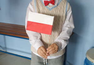 chłopiec trzyma flagę