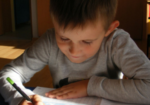 chłopiec wykonuje zadanie w książce