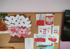 tablica w sali grupowej , na niej z materiały dydaktyczne o Polsce
