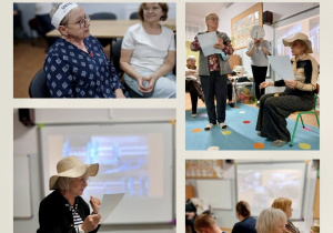 kolaż zdjęć ze spotkania teatralnego z seniorami