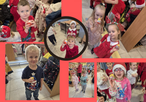 kolaż zdjęć z mikołajkowego spotkania w szatni